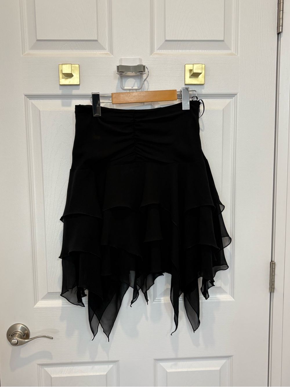 Gorgeous Vintage Black Tiered Ruffle Handkerchief Hem Skirt #1512